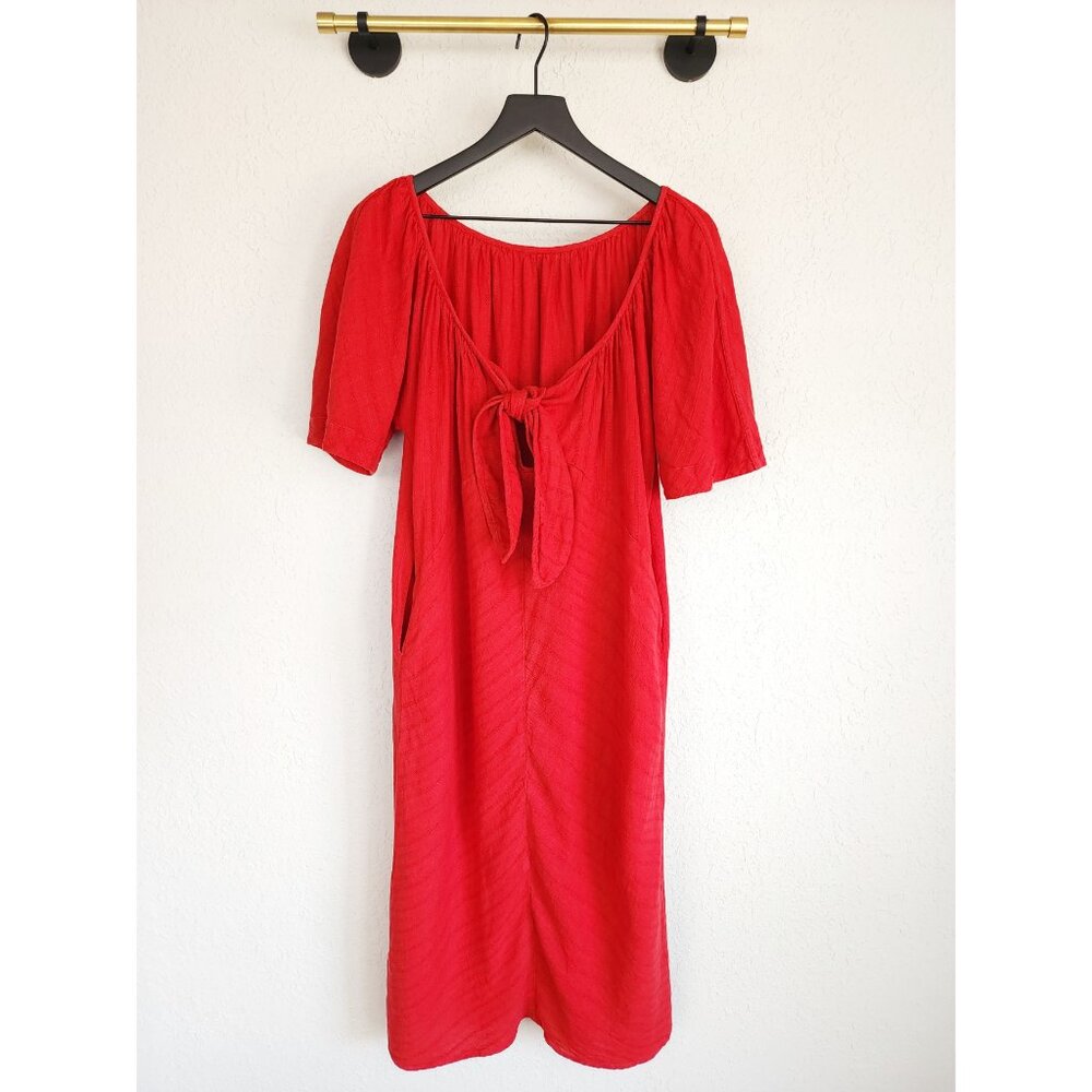 Mara Hoffman Swim M Scarlet Red Aliz Gathered Linen-Blend Tie-Back Midi Dress